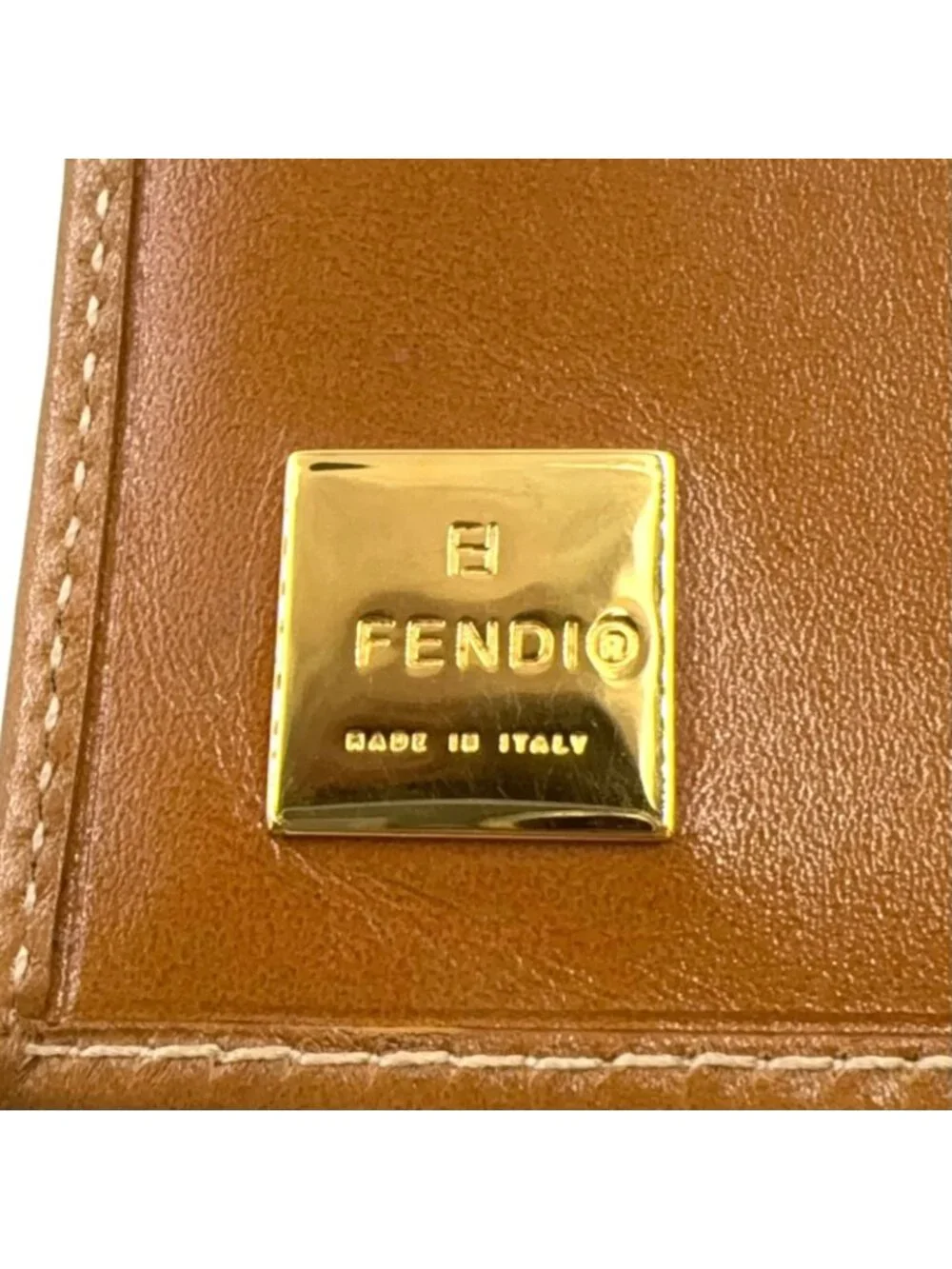 Fendi Pecan Leather Brown Beige Snap Wallet Gold